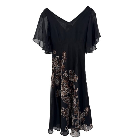 Studio I Black Chiffon Floral‎ Pattern Dress With Flutter Sleeves beaded size 4 - Picture 6 of 9